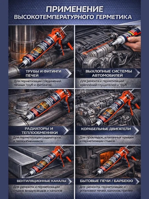 Tytan professional Силиконовый Герметик Высокотемпературный, красный, 1шт, 1 шт, фото 6