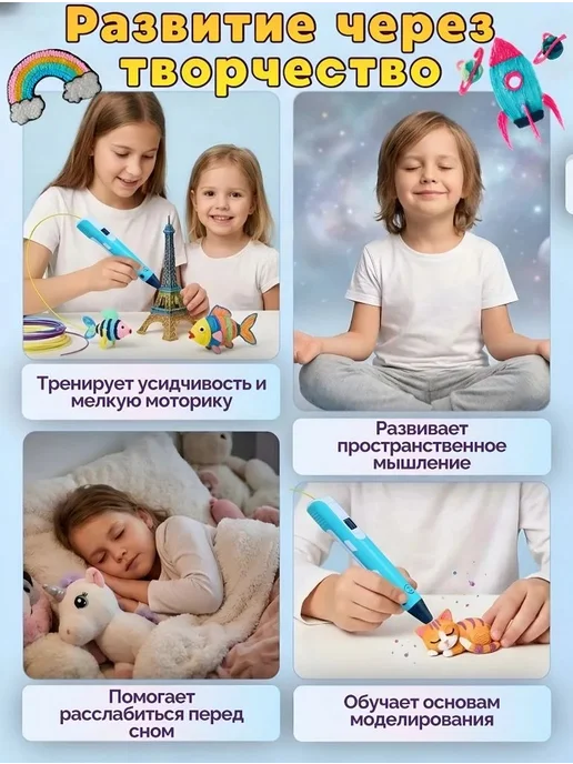 SIDHOME 3д ручка для девочек набор с пластиком 3D ручка, вариант, фото 4