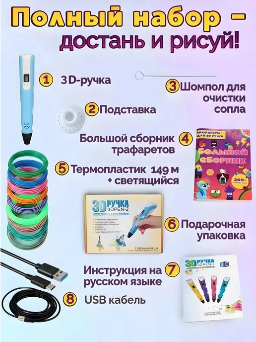 SIDHOME 3д ручка для девочек набор с пластиком 3D ручка, вариант, фото 6