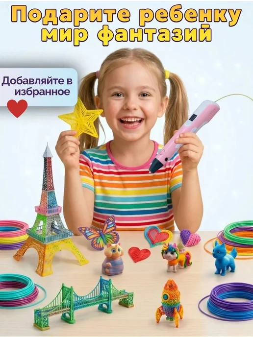 SIDHOME 3д ручка набор с пластиком 3D ручка детская, розовый, фото 3