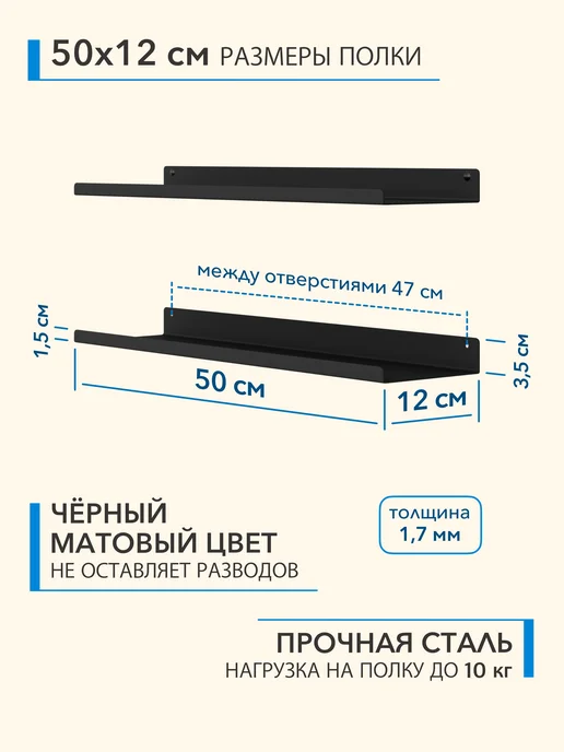Alvente Полка подвесная металлическая для кружек и специй 50 см 2 шт, 2 шт, фото 3