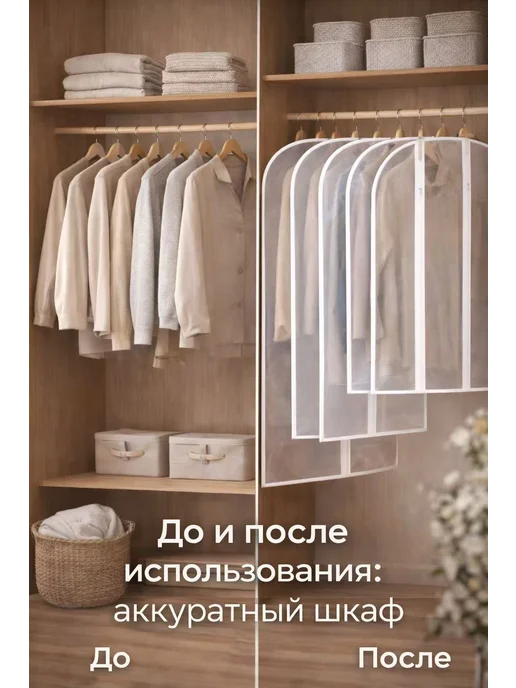 Набор чехлов для одежды — 5 шт（60*100）, 60x140, 5 шт, фото 5