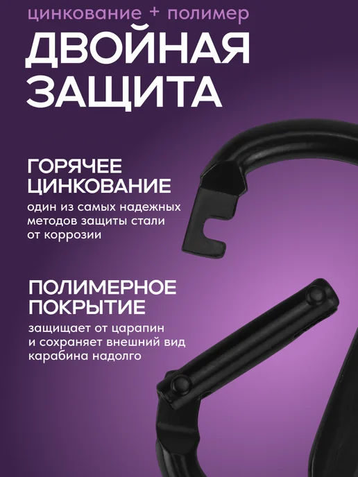 Карабины туристические металлические 2 шт по 6мм толщина, 2 шт, фото 3