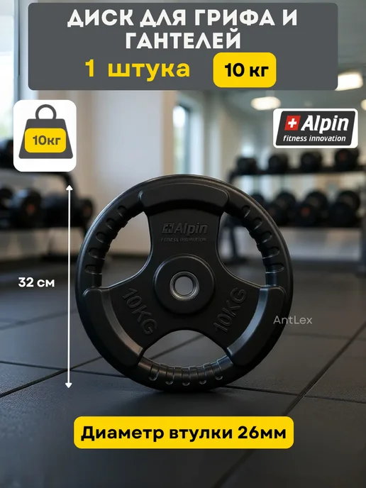 Металлический обрезиненный блин (диск) 10 кг для штанги, 10 кг, фото 2
