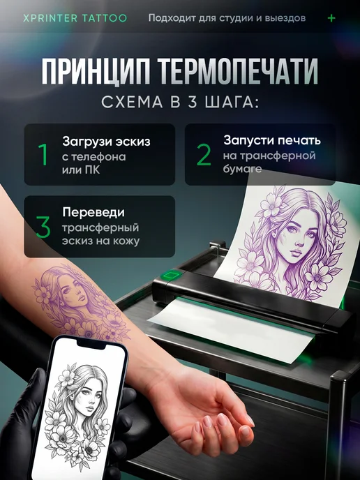 Маррс Трансферный принтер для тату Xprinter Tattoo Р84 Bluetooth, вариант, фото 3
