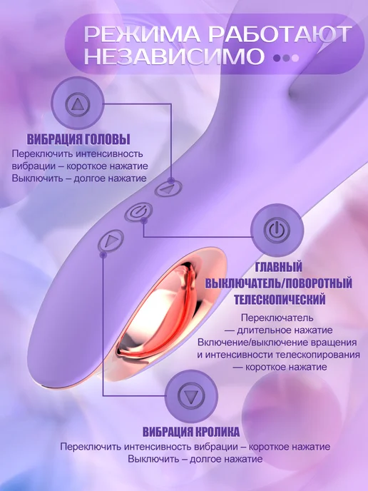 UNIHIDE Вибратор кролик с функции вращения и телескопирования, фиолетовый, фото 7