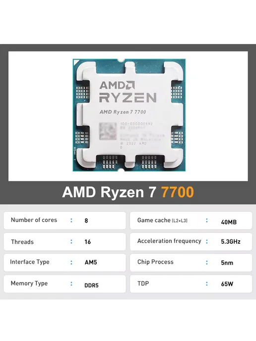 AMD Ryzen Ryzen 7 7700 Процессор Socket AM5 8 ядер основная 3,8 ГГц, вариант, фото 2