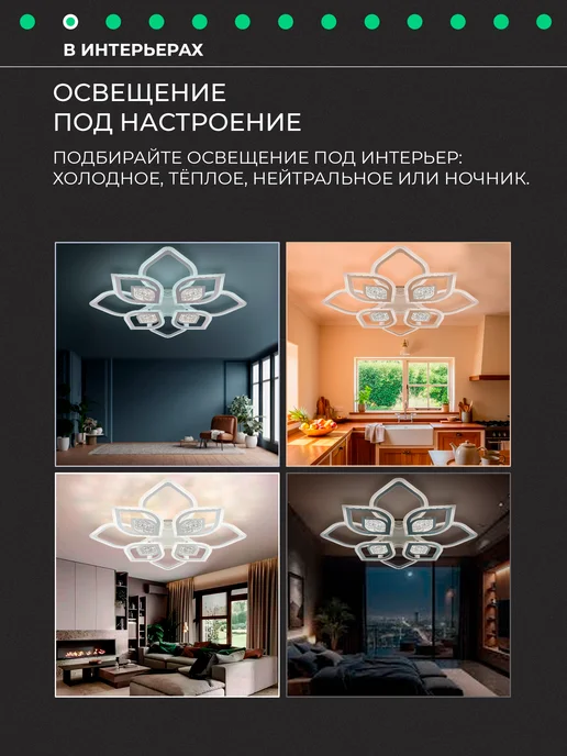 CBETЛO Люстра потолочная светодиодная для спальни, гостиной, в зал, белый, фото 3