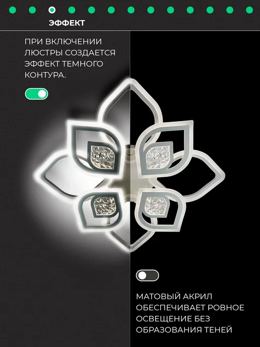 CBETЛO Люстра потолочная светодиодная для спальни, гостиной, в зал, белый, фото 4