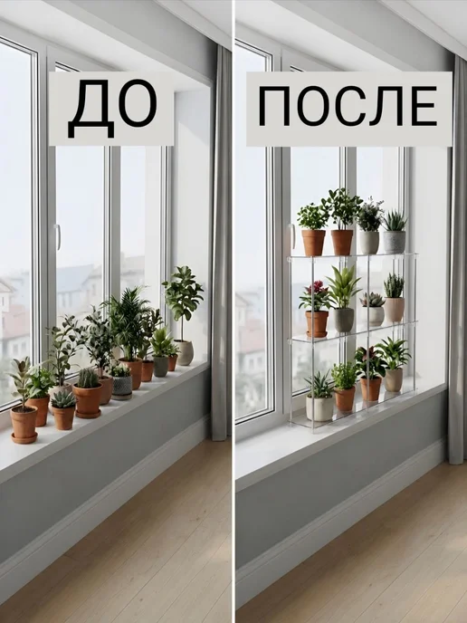 Подставка для цветов на подоконник прозрачная полка 60х25х68, 25x68, фото 4