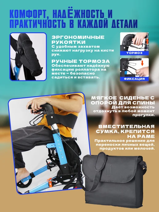 Ходунки роллаторы для пожилых на колесах, вариант, фото 3