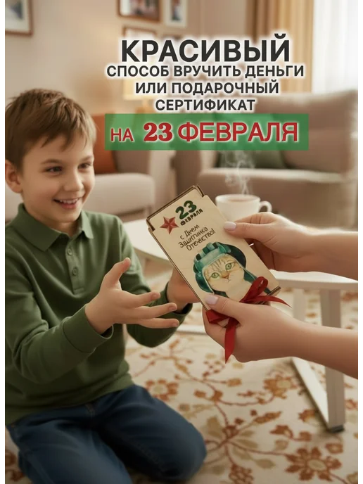 Клин Клином Открытка для денег Подарок на 23 февраля, бежевый, фото 3