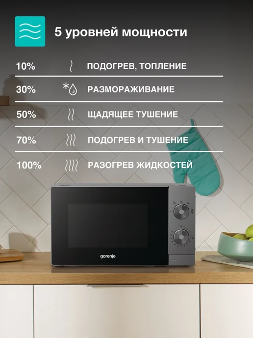 Gorenje Микроволновая печь MO20E1T4, 700Вт, 20 л, 6 программ, 700 Вт, 20 л, фото 3