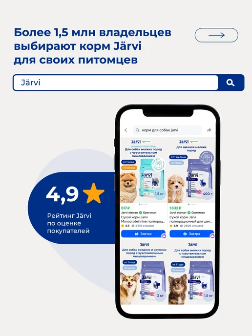 Сухой корм Jarvi elaman Cтартовый Набор для собак, мелкие, 0,73 кг, фото 2