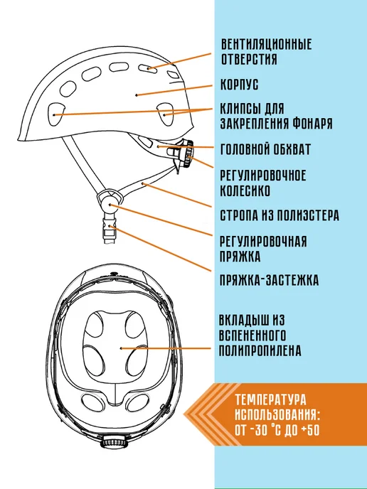 Вертикаль Каска альпинистская Фантом (Phantom) оранжевая, черный, фото 3