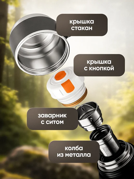 Термос 1 литр для напитков чая и кофе, черный, фото 3