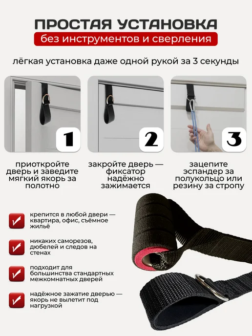 FIGHT BALL Дверной фиксатор для эспандера якорь универсальный, черный, фото 4