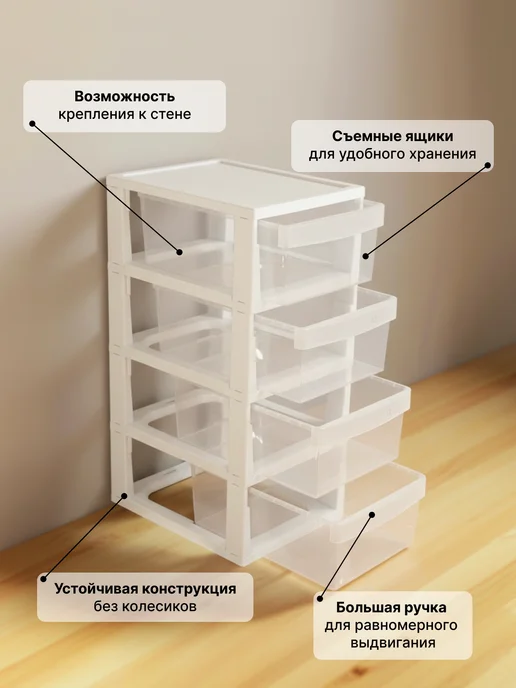 ADRIANOPLAST Комод для вещей пластиковый с ящиками UNIQUM 4 секции, белый, фото 5