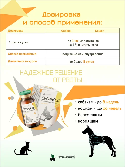 Nita-Farm Серинебс от тошноты и рвоты для кошек и собак, 10мл, 10 мл, фото 3