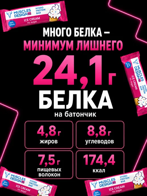 Muscles Design Lab Протеиновые батончики 12 штук 60 гр вкус "Мороженое", 60 г, фото 4