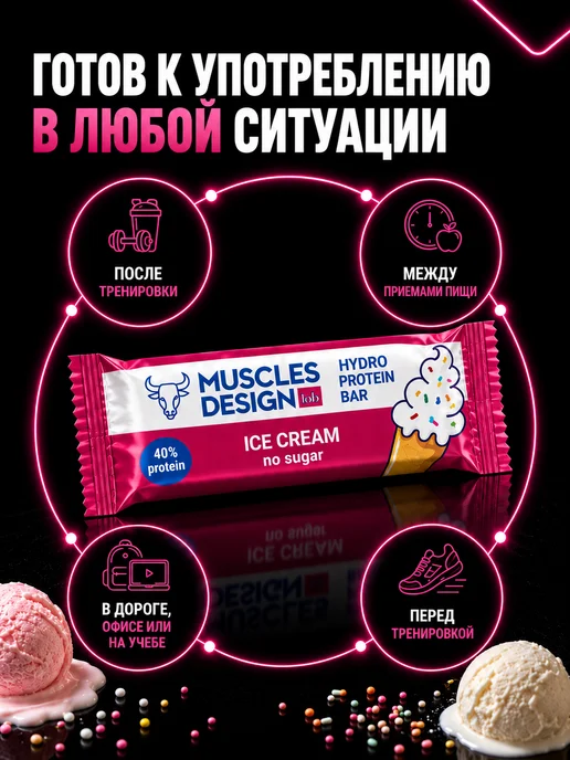 Muscles Design Lab Протеиновые батончики 12 штук 60 гр вкус "Мороженое", 60 г, фото 8