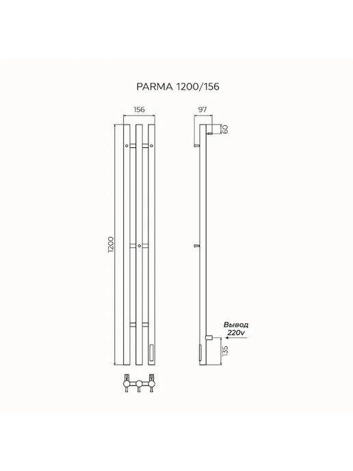 Azario Полотенцесушитель электрический Parma 1200 156 AZ83859G, серый, фото 4