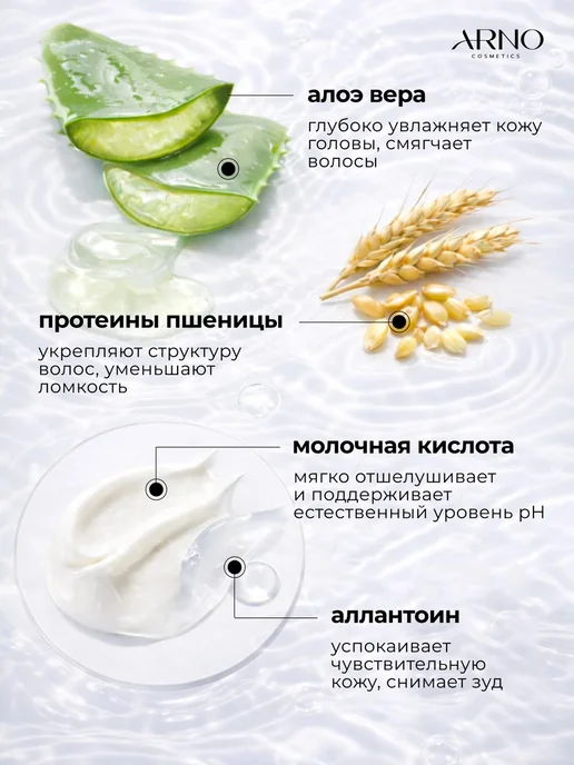 ARNOcosmetics Очищающий шампунь с протеинами пшеницы и алоэ вера, 200мл, 200 мл, фото 4