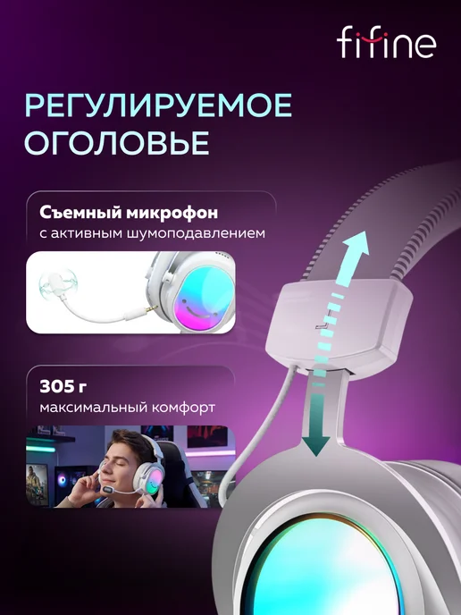 FIFINE Игровые наушники H16 Gaming Headsets, белый, фото 4