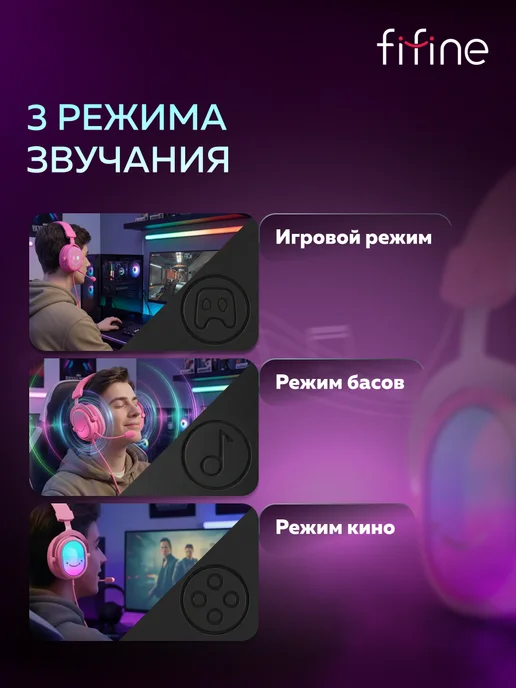 FIFINE Игровые наушники H16 Gaming Headsets, розовый, фото 3