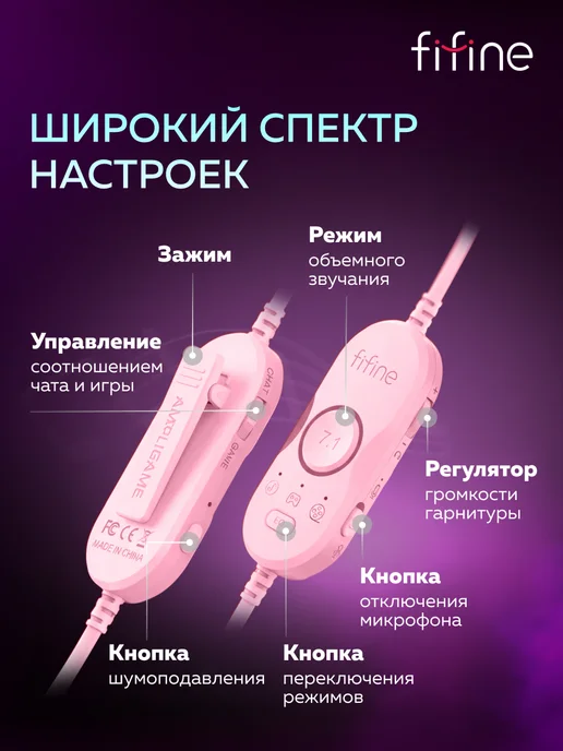 FIFINE Игровые наушники H16 Gaming Headsets, розовый, фото 5