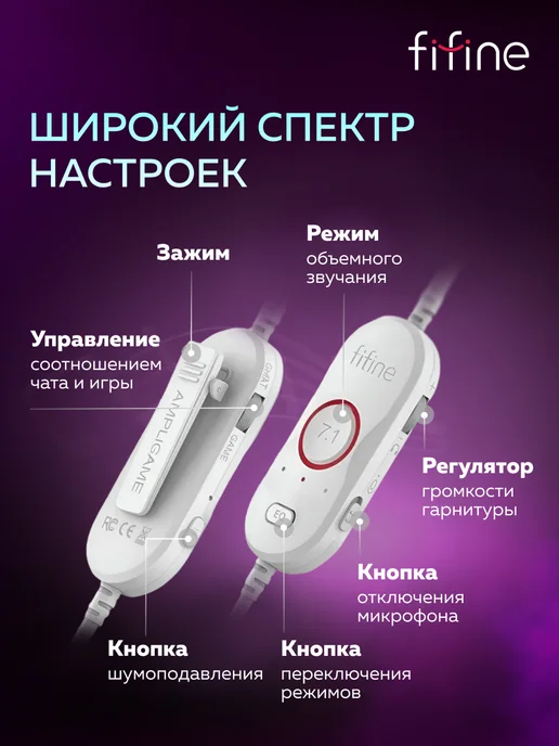 FIFINE Игровые наушники H13 Gaming Headsets, белый, фото 5