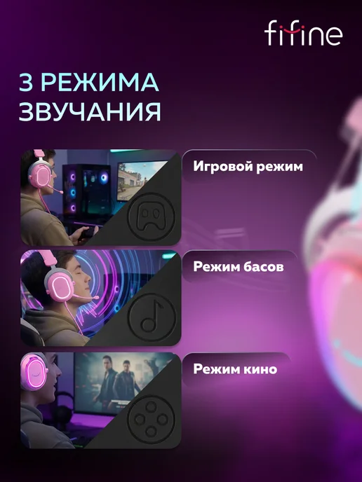 FIFINE Игровые наушники H13 Gaming Headsets, розовый, фото 3
