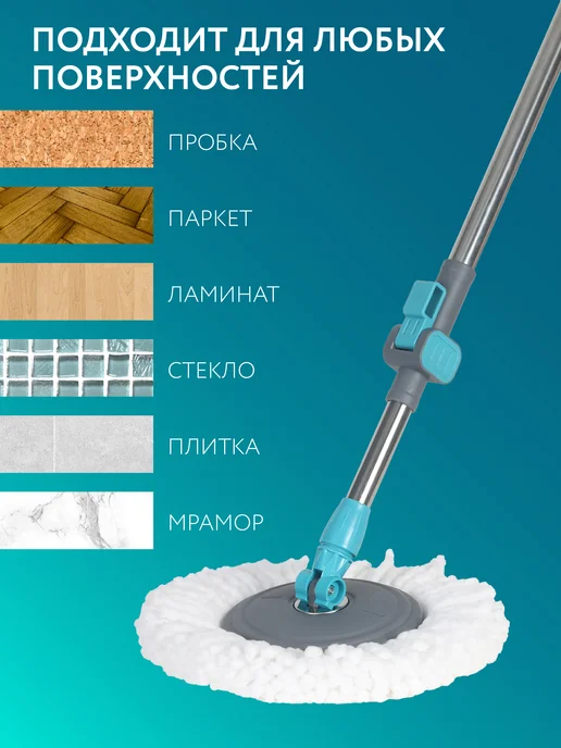 Selecta Насадка для швабры круглая с отжимом, моп, микрофибра 2 шт, 2 шт, фото 8