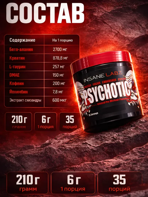 INSANE LABZ Предтренировочный комплекс Психотик, Сахарная вата, вариант, фото 5