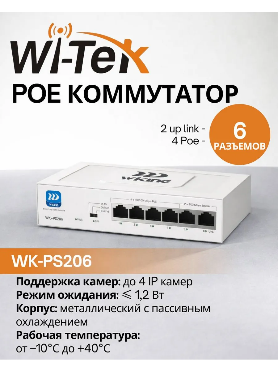 4 портовый POE коммутатор WK-PS206