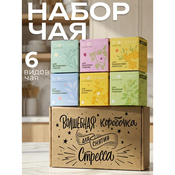 Набор чая подарочный 6 вкусов в подарочной коробке