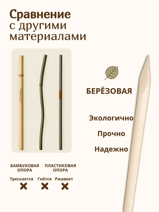 TimberTrend Опоры для растений 60 см 2 шт береза d 18 мм, 2 шт, фото 3