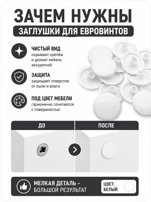 Заглушки мебельные под евровинт - 20 шт, 20 шт, фото 2