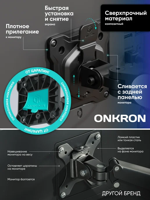 ONKRON Кронштейн для монитора настольный 13"-32" G50, черно-белый, черный, фото 4