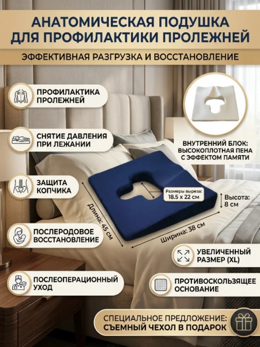 Противопролежневая подушка для инвалидной коляски из пеномат, синий