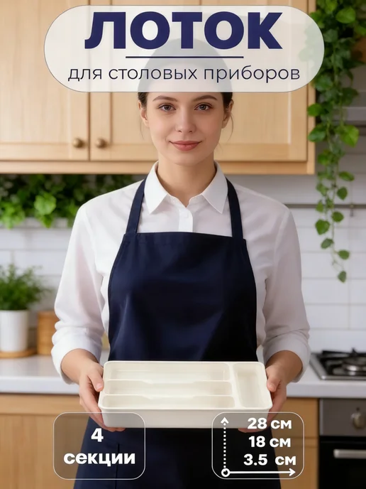 Лоток для столовых приборов маленький органайзер ящика кухни, белый