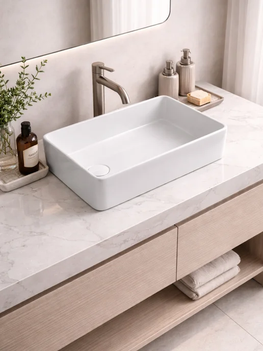 Ceramicanova Раковина накладная в ванную со смещенным сливом, 48,5х30,5см, 48.5x30.5 см, фото 8