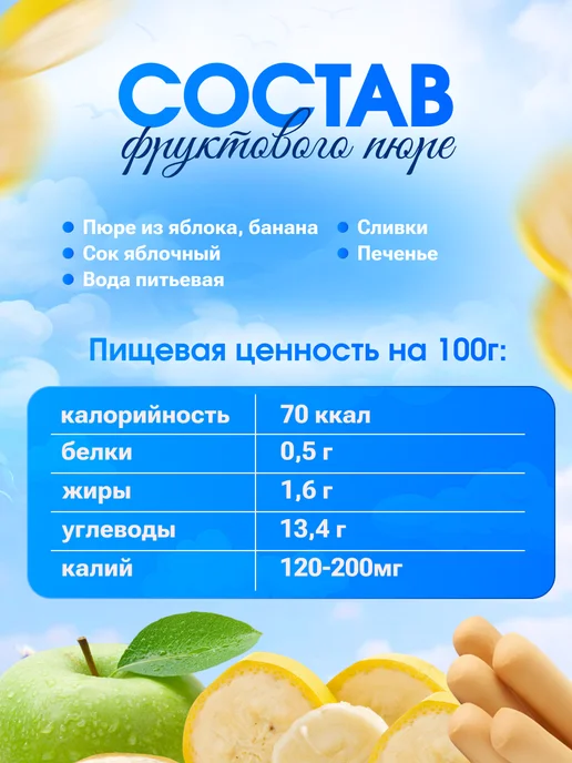 GIPOPO Пюре фруктовое из яблока, банана и печенья, 90 г, 12 шт, 90 г, 12 шт, фото 3