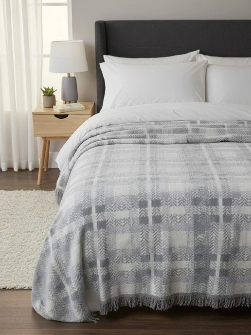 AYKA HOME Плед 150х200 пушистый хлопок на диван мягкий для дачи, 150x200
