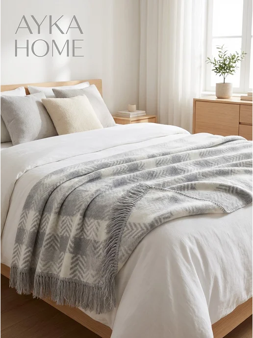 AYKA HOME Плед 150х200 пушистый хлопок на диван мягкий для дачи, 150x200, фото 6
