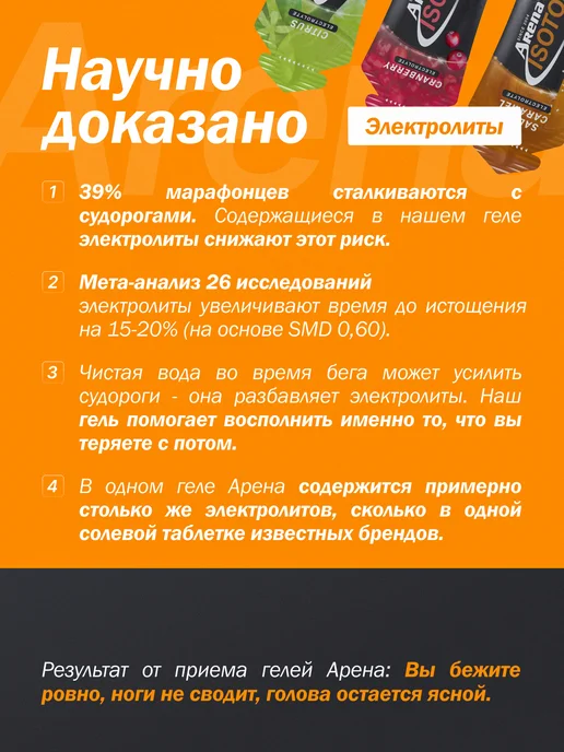 Арена Энергетический гель для бега электролиты, карамель стик 5 шт, 12 шт, фото 7