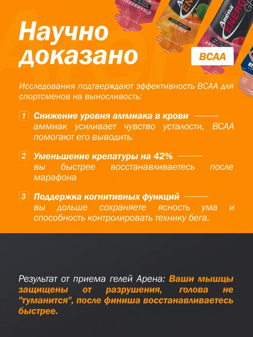 Арена Энергетический гель для бега с ВСАА, абрикос 12 шт, 12 шт, фото 7