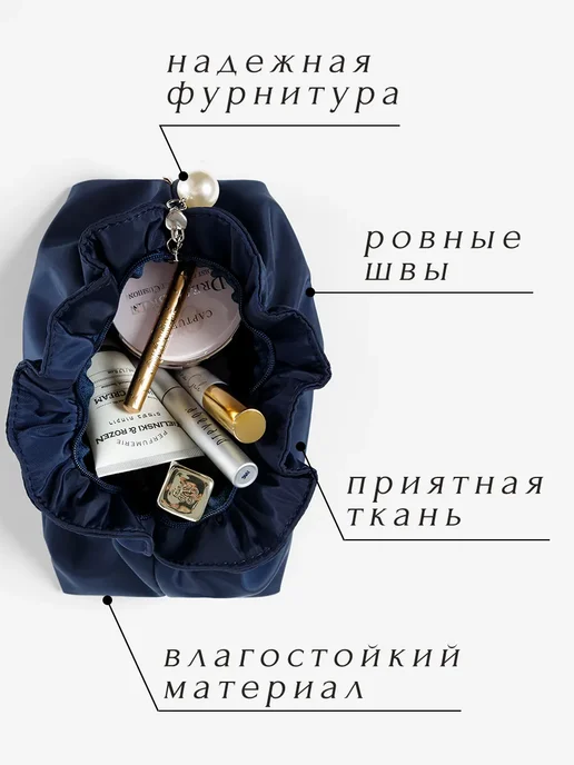 IVIINA Косметичка синяя женская дорожная для косметики пенал, синий, фото 2