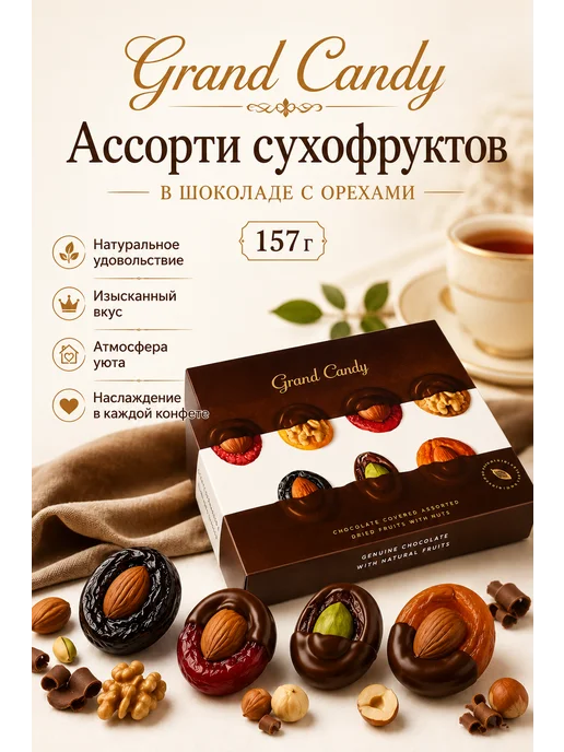 Grand Candy Сухофрукты в шоколаде "АССОРТИ" 157 Грамм, 157 г, фото 2
