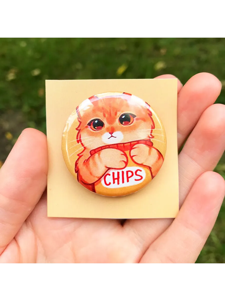 Значок Котик с чипсами